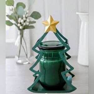 NEW Ashland Green Metal Christmas Tree Tray with Single Wick Candle